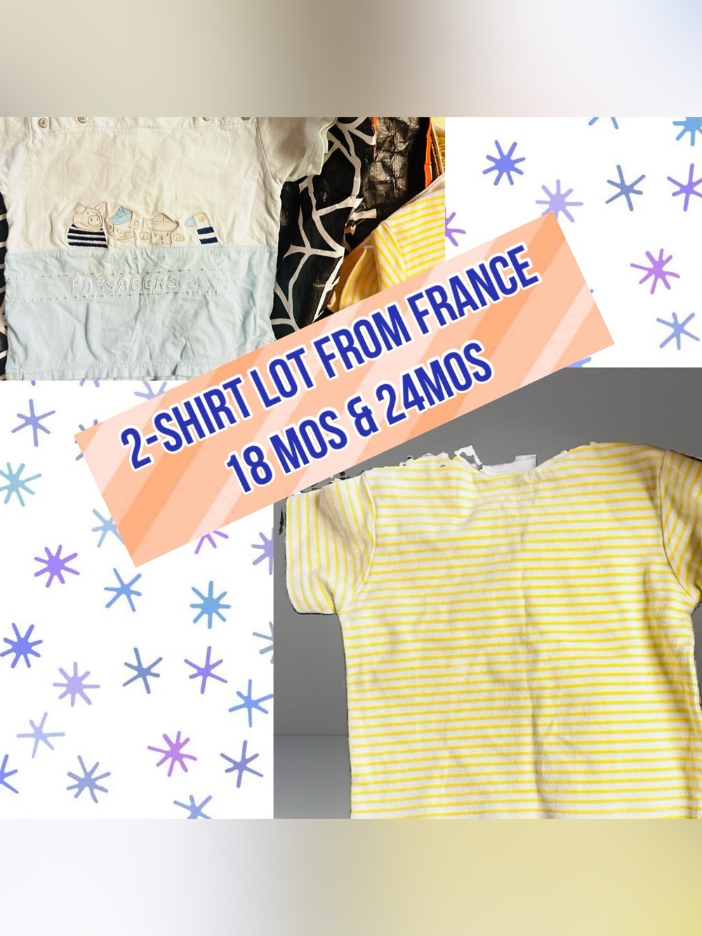 Yellow Stripe Baby Tee Nautical light blue From France - Kids Shirt & Top